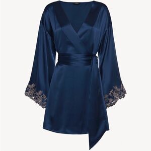 La Perla Blue Satin Robe Intimates Sleepwear